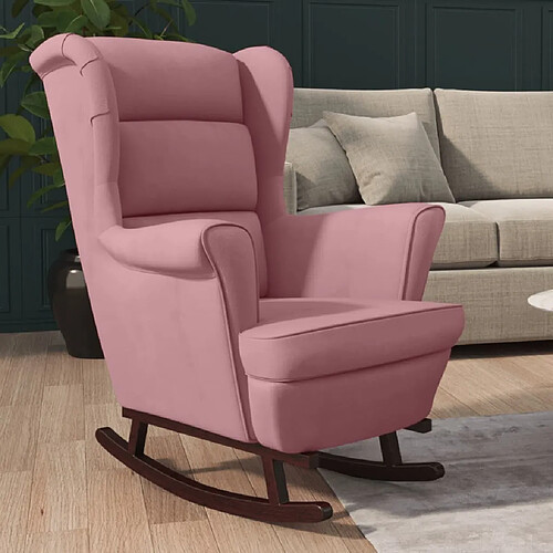 Maison Chic Fauteuil à bascule et pieds,Fauteuil pour relax en bois massif d'hévéa Rose Velours -MN29764