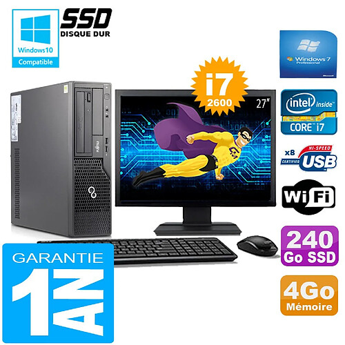 PC Fujitsu Esprimo E500 E85+ SFF I7-2600 4Go Disque 240Go SSD Wifi W7 Ecran 27" · Occasion