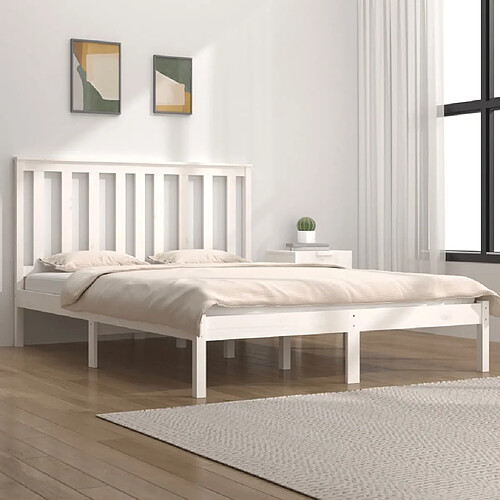 vidaXL Cadre de lit sans matelas blanc bois de pin massif