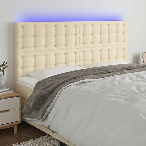 Maison Chic Tête de lit scandinave à LED,meuble de chambre Crème 160x5x118/128 cm Tissu -MN64507