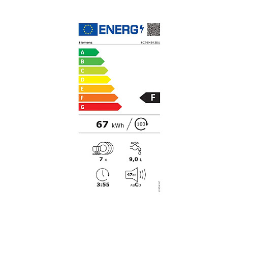 Lave-vaisselle compact 7 couverts 47db facade inox - sc76m542eu - SIEMENS