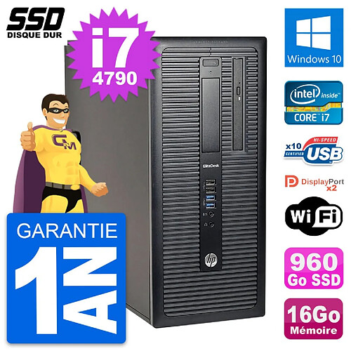 PC Tour HP EliteDesk 800 G1 Intel i7-4790 RAM 16Go SSD 960Go Windows 10 Wifi · Occasion