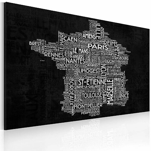 Paris Prix Tableau Text Map of France on the Black Background 60 x 90 cm