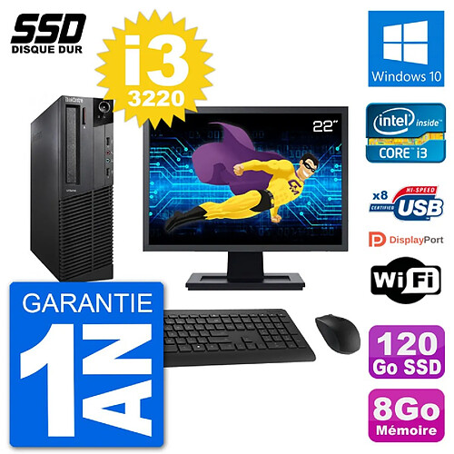 PC Lenovo M92p SFF Ecran 22" Intel i3-3220 RAM 8Go SSD 120Go Windows 10 Wifi · Occasion