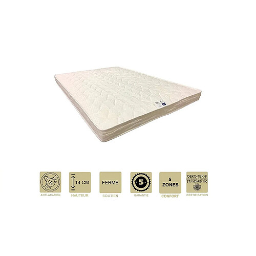 Provence Literie Matelas Ferme Mémoire de Forme 60 Kg/m3 + Alèse 130x190 x 14 cm - 5 zones de Confort - Ame Poli Lattex Haute Résilience HD - Hypoallergénique