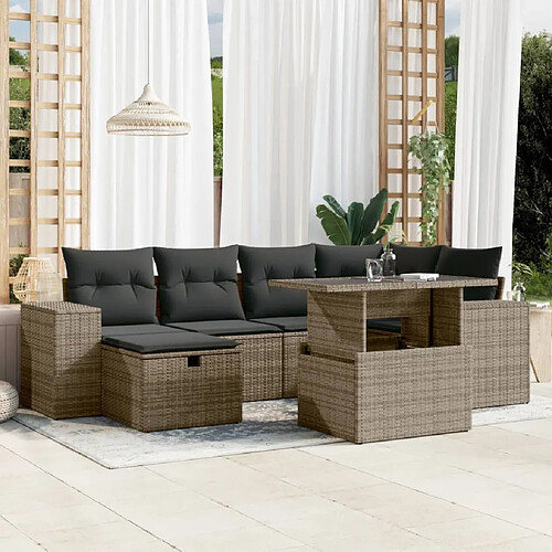 vidaXL Salon de jardin avec coussins 7 pcs gris résine tressée