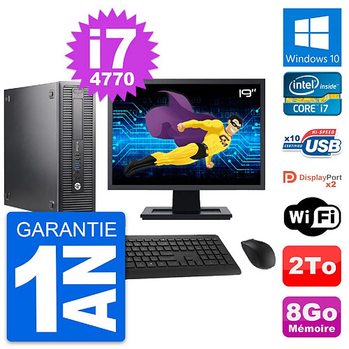 PC HP 600 G1 SFF Ecran 19" Intel Core i7-4770 RAM 8Go Disque 2To Windows 10 Wifi · Occasion