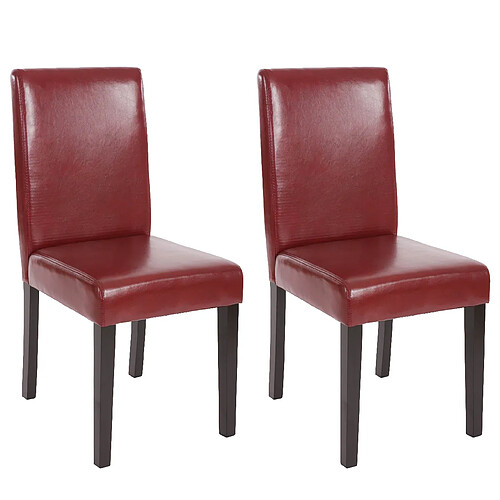 Mendler Lot de 2 chaises de séjour Littau ~ simili-cuir, brun rouge, pieds foncés