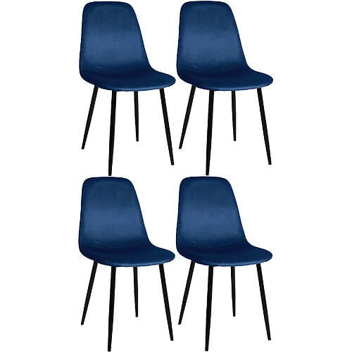 Decoshop26 Lot de 4 chaises de salle à manger design moderne en tissu velours bleu pieds en métal noir 10_0001825