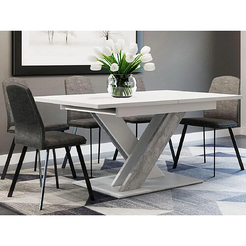 Bestmobilier Buriti - table à manger extensible - blanc et effet marbre - 4 à 6 personnes