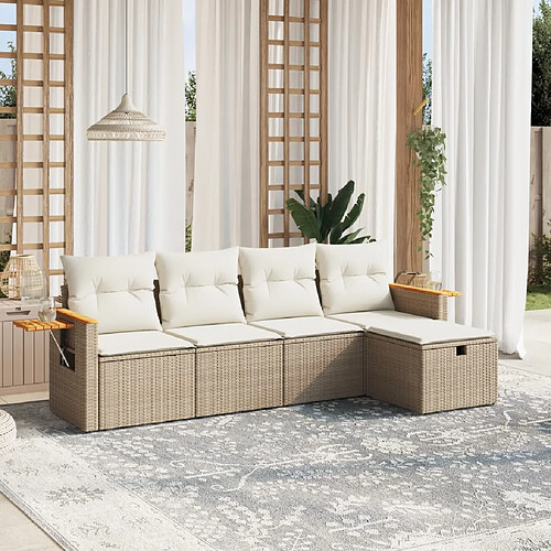 vidaXL Salon de jardin avec coussins 5 pcs beige résine tressée