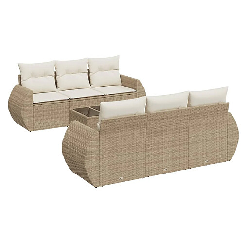 Maison Chic Salon de jardin avec coussins 7 pcs | Ensemble de Table et chaises | Mobilier d'Extérieur beige résine tressée -GKD35792