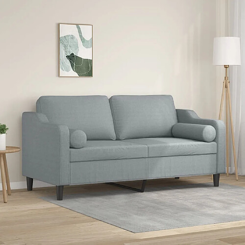 vidaXL Canapé 2 places avec oreillers gris clair 140 cm tissu