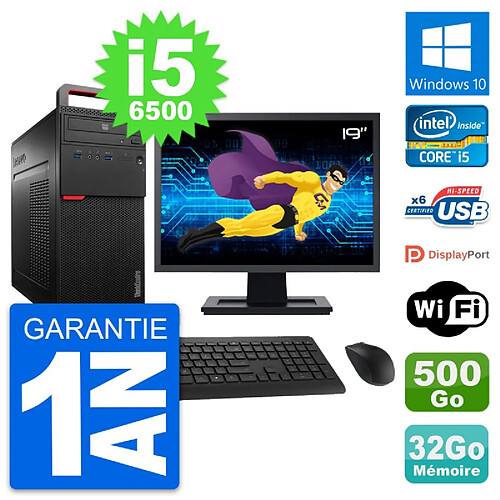 PC Tour Lenovo M700 Ecran 19" Core i5-6500 RAM 32Go Disque 500Go Windows 10 Wifi · Occasion