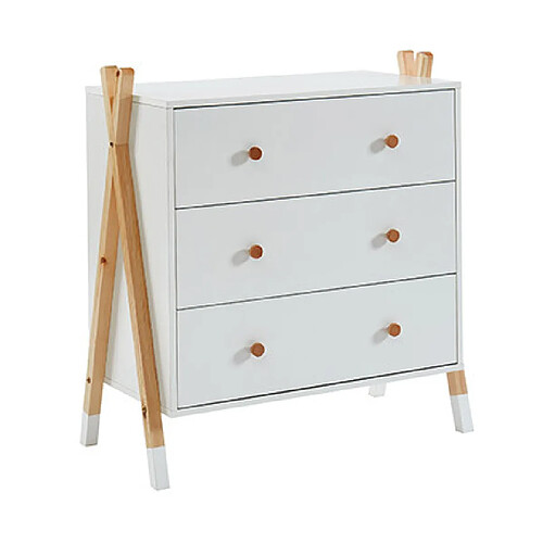 Mes Commode enfant 3 tiroirs 81x40x85 cm blanc et naturel - OSNY