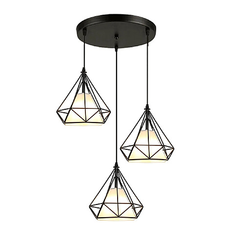 Stoex Suspension Cage Forme Diamant Contemporain 20cm Corde Ajustable Luminaire Lustre en Fer Noir E27 Salle à Manger,Bar,Chambre