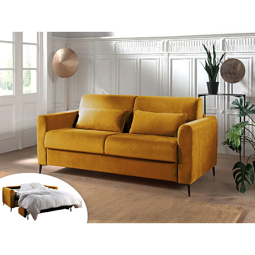 Lisa Design Owen - canapé 3 places convertible - couchage quotidien - matelas 12 cm - en velours