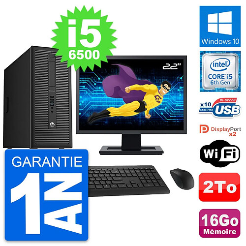 PC Tour HP 800 G2 Ecran 22" Intel i5-6500 RAM 16Go Disque Dur 2To Windows 10 Wifi · Occasion