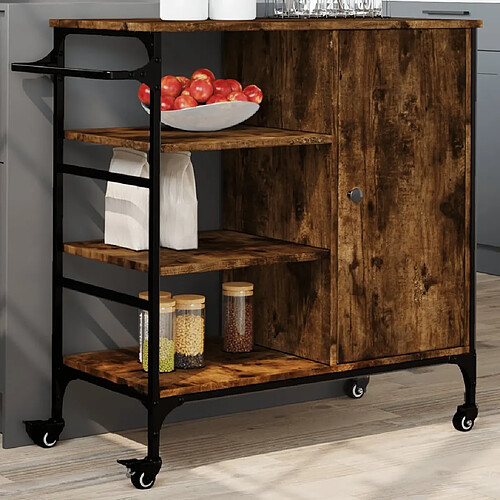 Maison Chic Desserte de cuisine | Chariot de cuisine | Meuble de rangement roulant chêne fumé 87,5x38,5x84,5 cm bois ingénierie -GKD87936