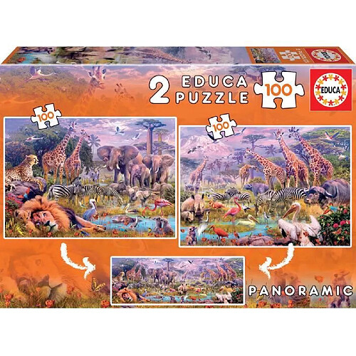 Educa Borras EDUCA - Puzzle - 2X100 ANIMAUX SAUVAGES