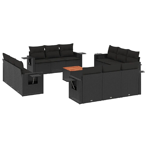 Maison Chic Salon de jardin avec coussins 13 pcs, Ensemble Tables et chaises de jardin, noir résine tressée -GKD895783