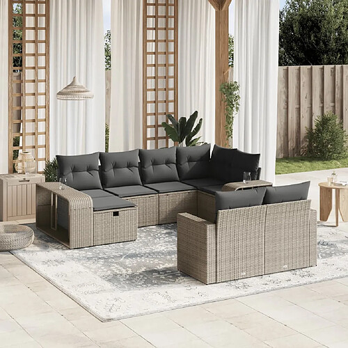 vidaXL Salon de jardin avec coussins 10 pcs gris clair résine tressée