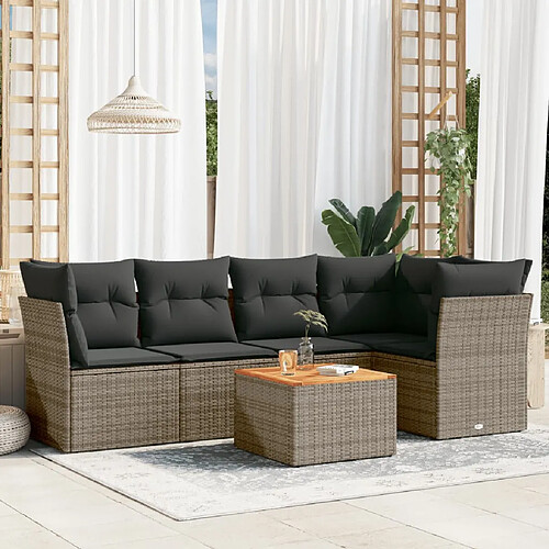 vidaXL Salon de jardin 6 pcs avec coussins gris résine tressée