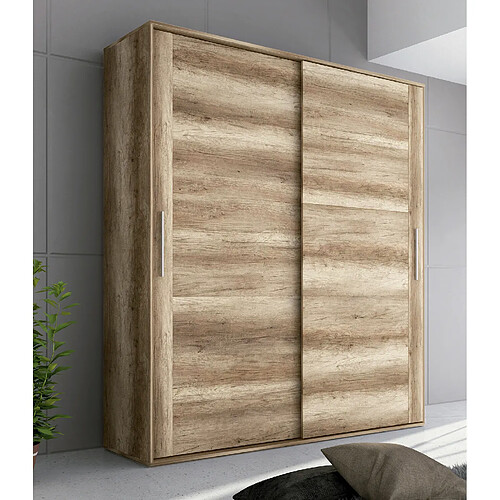 Pegane Armoire, meuble de rangement 2 portes coloris chêne vieilli - Longueur 180 x profondeur 55 x hauteur 207,6 cm