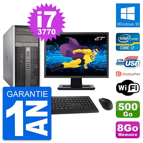 PC Tour HP Pro 6300 CMT Ecran 27" i7-3770 RAM 8Go Disque 500Go Windows 10 Wifi · Occasion