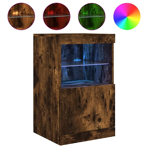 Maison Chic Commode Buffet - Meuble de rangement avec lumières LED chêne fumé 41x37x67 cm -GKD35170