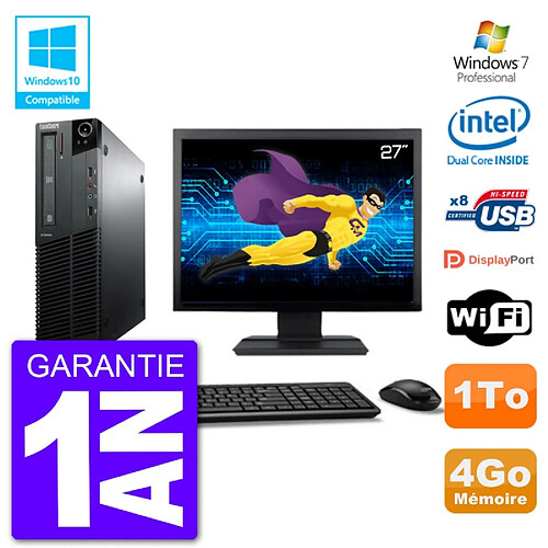 PC Lenovo M82 SFF Ecran 27" G640 RAM 4Go Disque 1To Graveur DVD Wifi W7 · Occasion