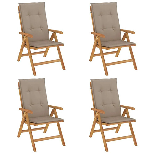 Maison Chic Lot de 4 Chaises de jardin inclinables,Fauteuil d'extérieur bois massif teck -MN91090