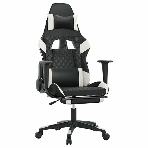 Maison Chic Chaise de jeu, Chaise gaming avec repose-pied, Fauteuil gamer,Chaise de Bureau Noir et blanc Similicuir -GKD10272