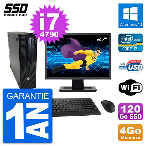 PC HP ProDesk 400 G1 SFF Ecran 27" i7-4790 RAM 4Go SSD 120Go Windows 10 Wifi · Occasion