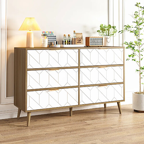 RAVAS Buffet bas 120cm avec motif de base blanc 6 tiroirs buffet bas salon de cuisine