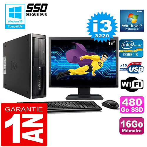 PC HP Compaq 8300 SFF Core I3-3220 Ram 16Go Disque 480 Go SSD Wifi W7 Ecran 19" · Occasion