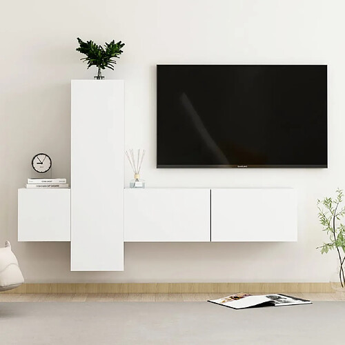 vidaXL Ensemble de meubles TV 3 pcs Blanc Bois d'ingénierie