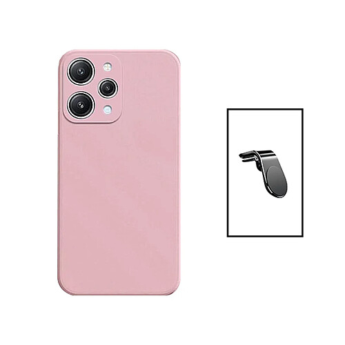 PHONECARE Kit Support Magnétique L Safe Driving Voiture + Coque Silicone Liquide pour Xiaomi Redmi 12 - Rose