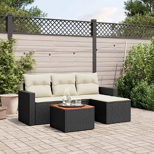 vidaXL Salon de jardin 5 pcs avec coussins noir résine tressée