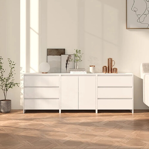 Maison Chic Ensemble de 3 Buffets,commode,console pour rangement Blanc Bois d'ingénierie -MN17356