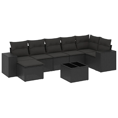 Maison Chic Ensemble Tables et chaises d'extérieur 8 pcs avec coussins,Salon de jardin noir résine tressée -GKD929101