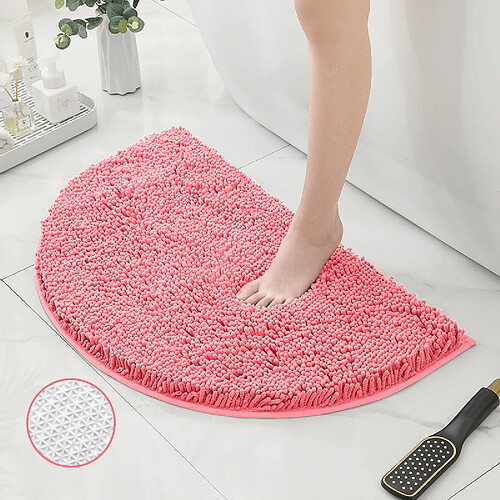 LUUCOZK Tapis de bain antidérapants absorbants à séchage rapide, tapis de décoration de salle de bain-poudre de pêche-Demi-cercle 40X60CM