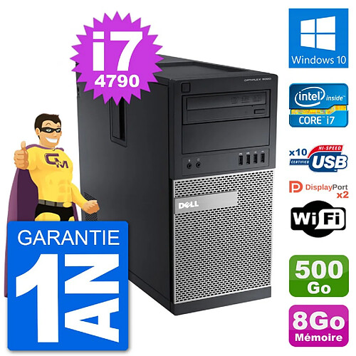 PC Tour Dell 9020 Intel Core i7-4790 RAM 8Go Disque Dur 500Go Windows 10 Wifi · Occasion