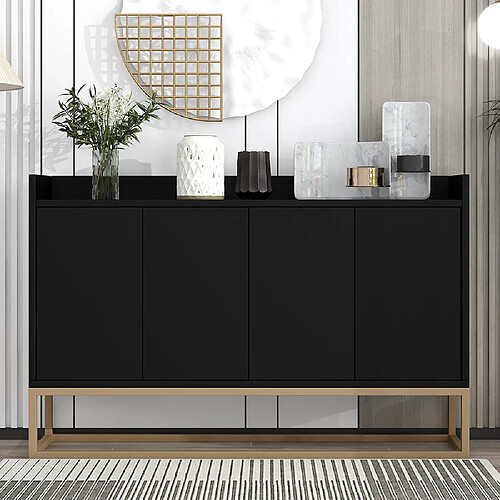 Sweiko Buffet moderne de style minimaliste Armoire buffet 4 portes sans poignées pour salle à manger, salon, cuisine (noir)