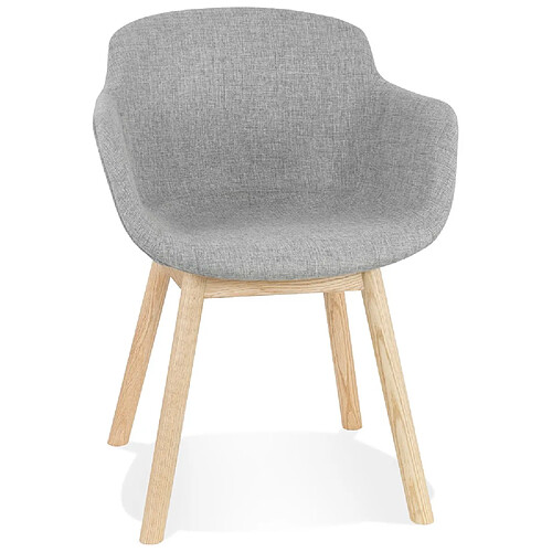 Alterego Chaise avec accoudoirs 'LAMBIC' en tissu gris clair et pieds en bois naturel