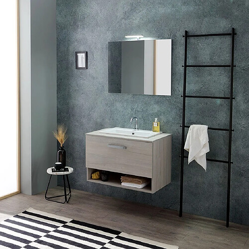 Kiamami Valentina ARMOIRE MURALE 80CM CHÊNE GRIS AVEC LAVABO AU DESSUS | LOTTO