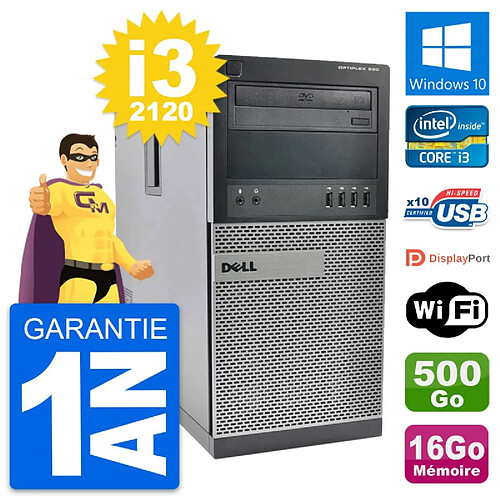 PC Tour Dell OptiPlex 990 Intel i3-2120 RAM 16Go Disque 500Go Windows 10 Wifi · Occasion