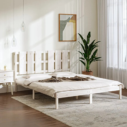 Maison Chic Lit adulte 150x200cm - Cadre de lit,Structure du lit Contemporain pour chambre Blanc Bois massif Très grand -MN11508