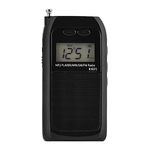 Universal Mini-poche radio stéréo récepteur radio portable lecteur de musique MP3 numérique radio FM SW AM MW avec casque support carte TF(Le noir)