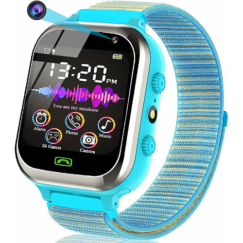 Vendos85 Montre Connectée Enfant Intelligente Two-Way Call Smartwatch Téléphone SOS Jeux Réveil bleu